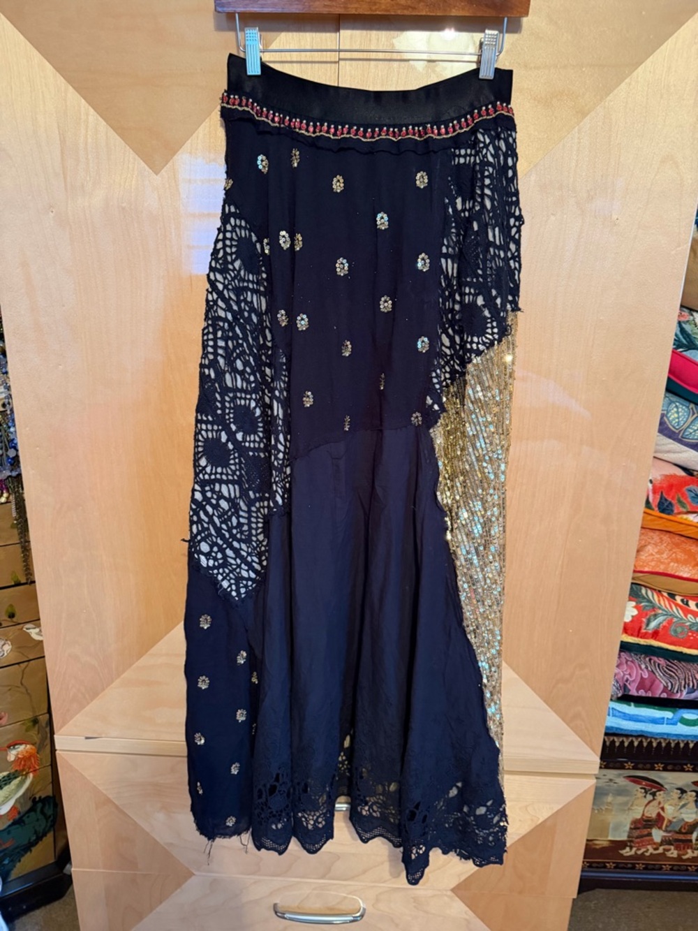 Free People Black & Gold Embellished Patchwork Maxi Skirt - Picture 2 of 4